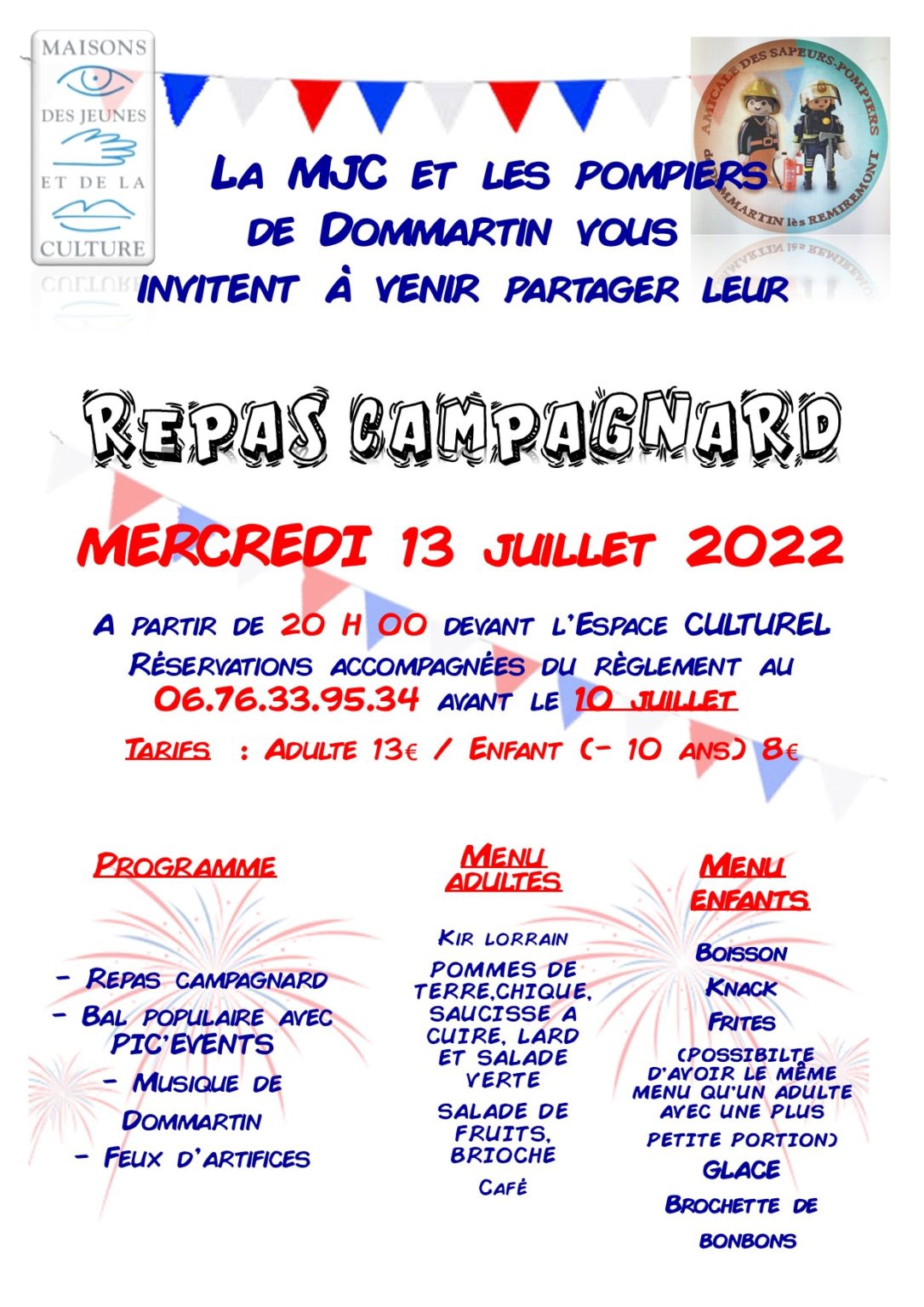 REPAS CAMPAGNARD FEUX D'ARTIFICE 13 JUILLET 2022 Mairie de Dommartin